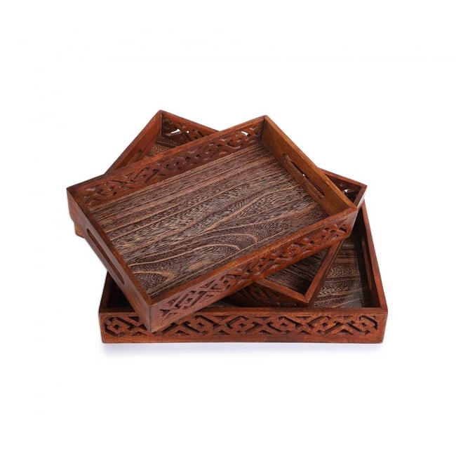 Wooden Serving Tray Set (Pack of 3)