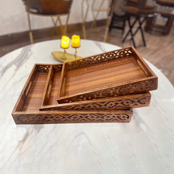 Wooden Serving Tray Set (Pack of 3)