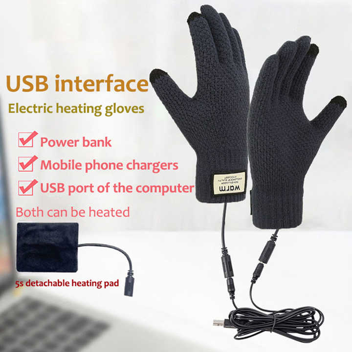 USB Rechargeable Heated Touchscreen Wool Gloves Men