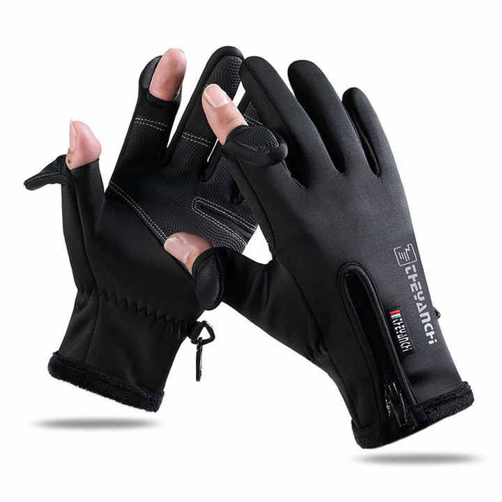 Men Two Fingers out Winter Gloves Touch Screen Windproof