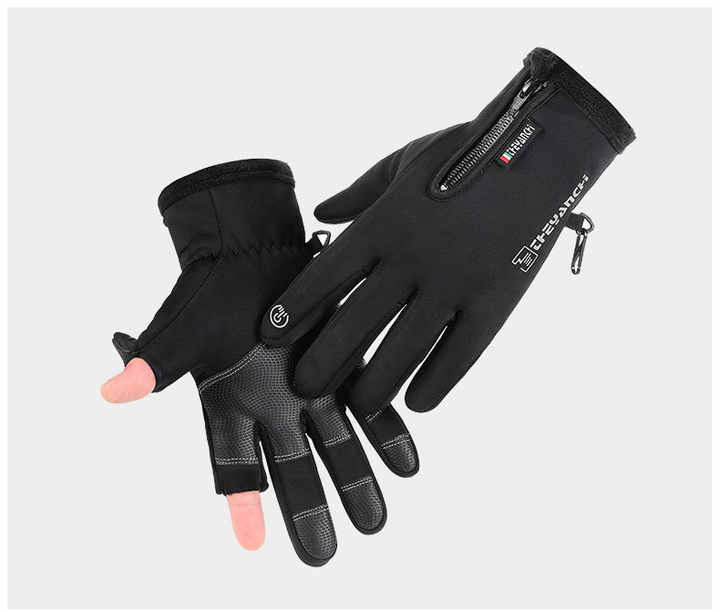 Men Two Fingers out Winter Gloves Touch Screen Windproof