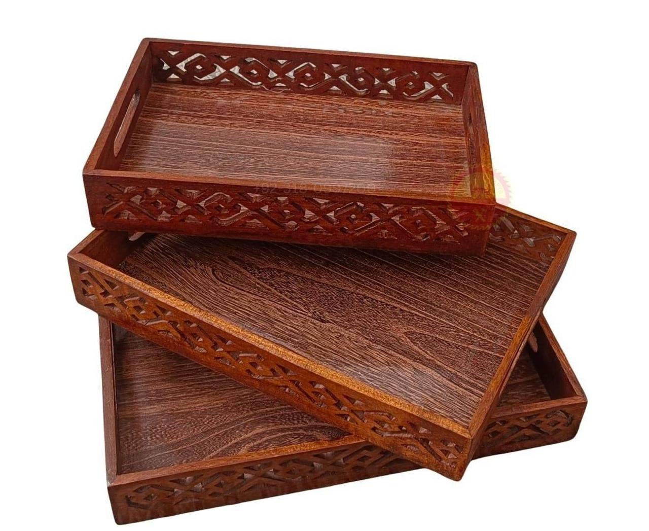 Wooden Serving Tray Set (Pack of 3)