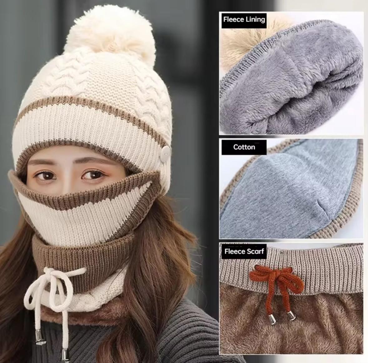 3 in 1 Woman Mask Hat and Neck Warmer